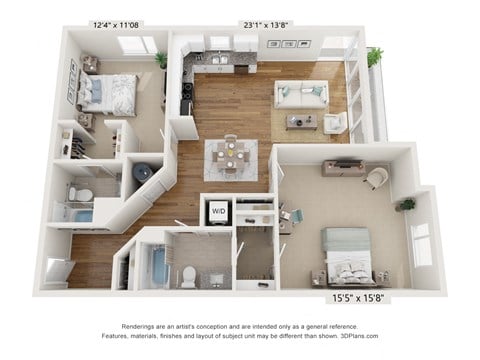 Floor plan for 2 beds, 2 baths, 1262 sqft